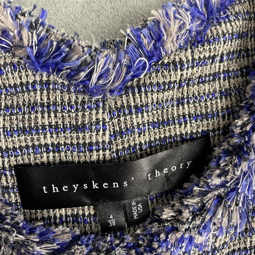 Theyskens' Theory Jacket Womens 4 Blue Jossak Tweed Button Fringe Metallic Lady - Picture 5 of 13